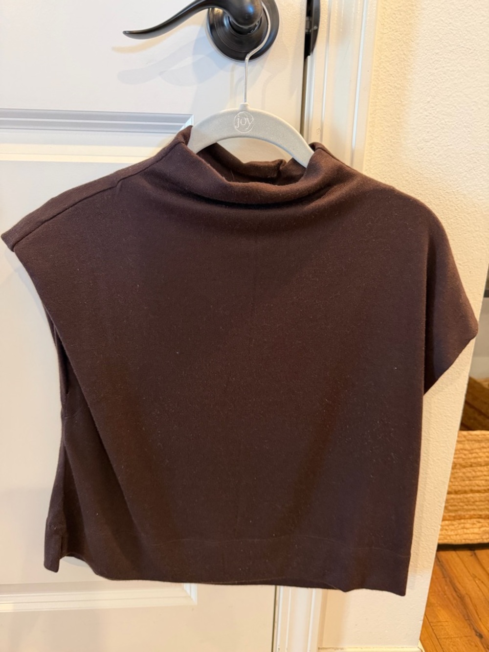 Entro Dark Chocolate Mock Neck Top with Cap Sleeve